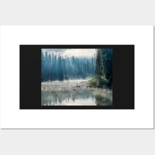 Emerald Lake Misty Sunrays Banff BC British Columbia Canada Reflection Posters and Art